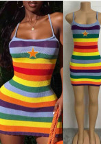 Summer Cute Girl's Strappy Sleeveless Rainbow Stripes Vest Dress