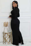 Women Solid Long-Sleeve Slash Shoulder Fishtail Bodycon Dress
