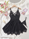 Sexy Lingerie Lace Trim Temptation Strappy Dress Two-Piece Pajamas Set