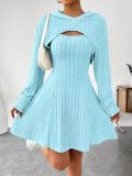 Long Sleeve Hoodie Top and Strap Square Neck A-Line Dress Set