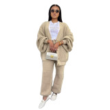 Casual Loose V-Neck Cardigan Pants Two-Piece Set