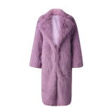 Women Winter Turndown Collar Fake Furry Coat