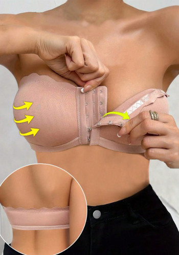 Plus Size Front Closure Bra Push-Up Chest Bustier Invisible Transparent Strapless One-Piece Bra Women