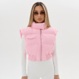 Women autumn and winter solid casual sleeveless zippered vest top
