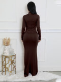 Women Solid Long-Sleeve Slash Shoulder Fishtail Bodycon Dress