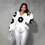 Women Cross Ripped Tassel Dark Long-Sleeved Pullover Knitting Sweater