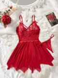 Sexy Lingerie Lace Trim Temptation Strappy Dress Two-Piece Pajamas Set