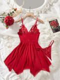 Sexy Lingerie Lace Trim Temptation Strappy Dress Two-Piece Pajamas Set