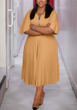 Women's V-Neck Ruffle Sleeve Plus Size Pleated African Mother Dress