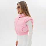 Women autumn and winter solid casual sleeveless zippered vest top