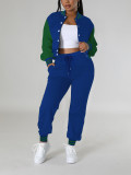 Women Colorblock Long-Sleeve Baseball Top and Pant Two-Piece Set