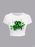 Street Multi-Color Letter Print Cropped Top T-Shirt