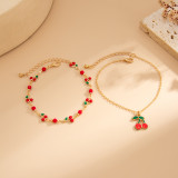 Fruit cherry oil drop bracelet, imitation pearl beaded bracelet