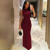 Women Summer Pleated Solid Short-Sleeve Dress