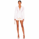Tie Slim Waist Blazer Autumn Winter Chic Career Turndown Collar Long Coat