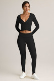 Women V-Neck Workout Autumn/Winter Long-Sleeved Crop Top