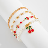 Fruit cherry oil drop bracelet, imitation pearl beaded bracelet