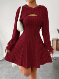 Long Sleeve Hoodie Top and Strap Square Neck A-Line Dress Set