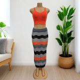 Autumn Sexy Hollow Out Patchwork Knitting Beach Holidays Style Long Skirt Set