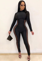 Women's Autumn Winter Sexy Tight Fitting Mesh Patchwork Long Sleeve Jumpsuit Women's Autumn Winter Sexy Tight Fitting Mesh Patchwork Long Sleeve Jumpsuit