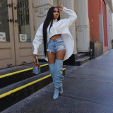 Women Autumn/Winter Collared Buttoned Lantern Sleeve Long-Sleeved Shirt