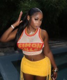 Summer Patchwork Fashion Print Mesh Sporty Knitting Vest Top Women