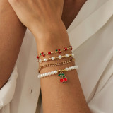 Fruit cherry oil drop bracelet, imitation pearl beaded bracelet