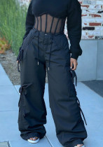 Bow Tie Lace-Up Loose Women's Drawstring Cargo Pants