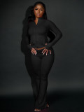 Women Thumb-Button Fold-Over Bell Bottom Pant (Includes Headband) Two-Piece Set