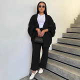 Casual Loose V-Neck Cardigan Pants Two-Piece Set