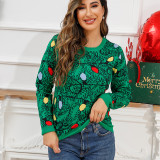 Women Christmas Autumn/Winter Round Neck Illuminated Jacquard Sweater