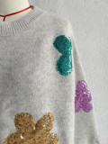 Women autumn/winter multi-color flower sequin embroidery round-neck long-sleeved sweater