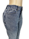 Women Beaded Pocket Ripped Denim Pants