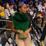 Women Fall/Winter Solid Furry Sleeveless Top