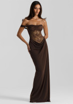 Women Summer Mesh See-Through Sexy Strapless Lace Strap Dress