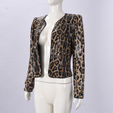 Women Leopard Sequin Long-Sleeved Blazer Coat