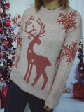 Christmas autumn/winter round neck snowflake deer jacquard knitting sweater