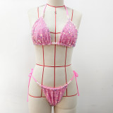 Sexy Sequins Bikini Pearl Strap Two Piece Swimsuit