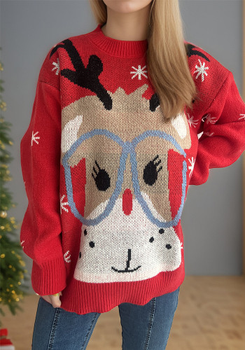Christmas autumn/winter patchwork cartoon casual red knitting sweater