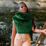 Women Fall/Winter Solid Furry Sleeveless Top