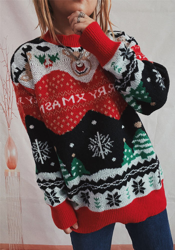 Christmas autumn/winter Women elk snowflake round neck long-sleeved sweater