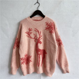 Christmas autumn/winter round neck snowflake deer jacquard knitting sweater