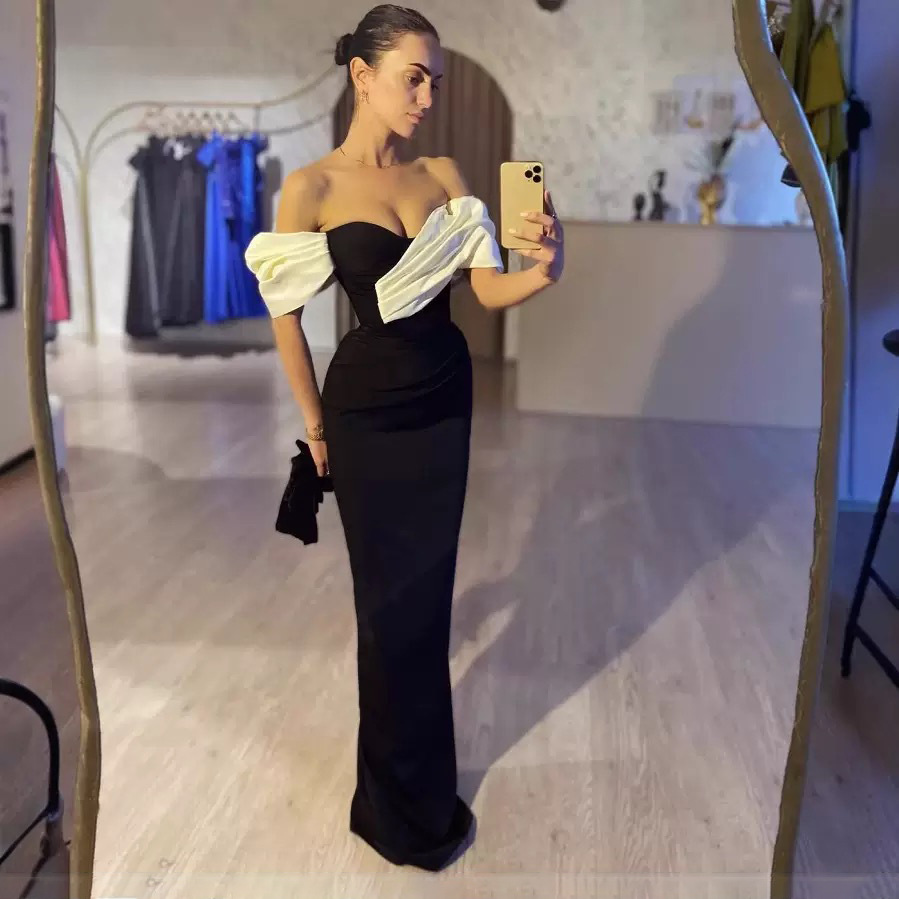 Women sexy off-the-shoulder strapless contrasting patchwork formal party dress