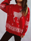 Christmas autumn/winter cartoon reindeer snowflake jacquard Christmas round neck knitting sweater