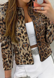Women Leopard Sequin Long-Sleeved Blazer Coat