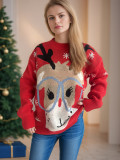 Christmas autumn/winter patchwork cartoon casual red knitting sweater