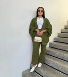 Casual Loose V-Neck Cardigan Pants Two-Piece Set