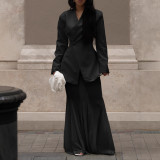 Women elegant autumn solid blazer and mesh two-piece skirt