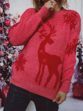 Christmas autumn/winter round neck snowflake deer jacquard knitting sweater