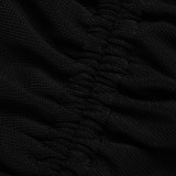 Women's Autumn Solid Color Sexy Off-Shoulder Short Sleeve Low Back Lace-Up Pleated Short Dress